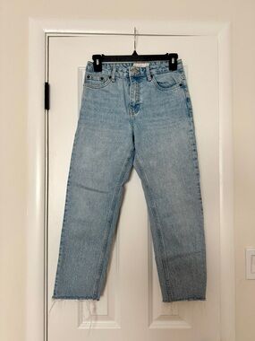 Topshop Petite Raw Hem Cropped Straight Jeans Size 26 Bleach Light Blue